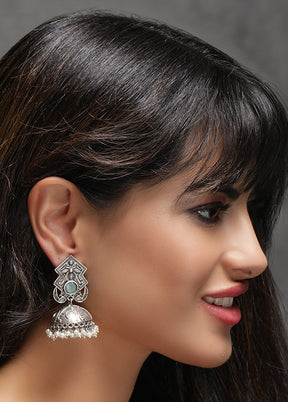 Silver Tone Handcrafted Brass Stud Earrings - Indian Silk House Agencies
