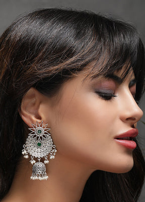 Silver Tone Handcrafted Brass Stud Jhumka - Indian Silk House Agencies