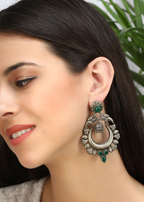 Green Silver Tone Handcrafted Brass Earrings - Indian Silk House Agencies