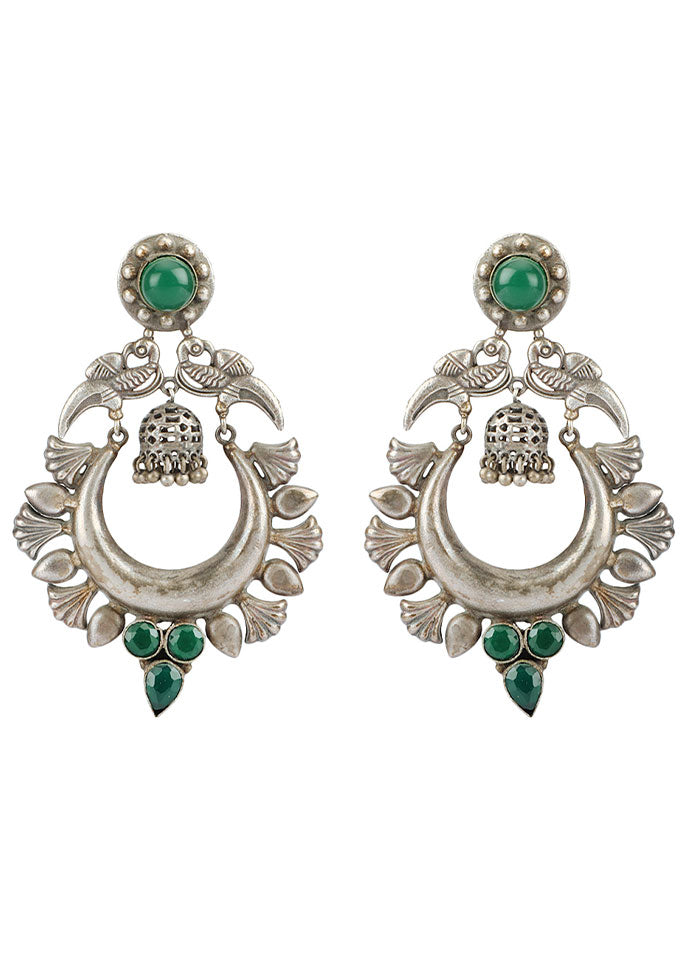 Green Silver Tone Handcrafted Brass Earrings - Indian Silk House Agencies