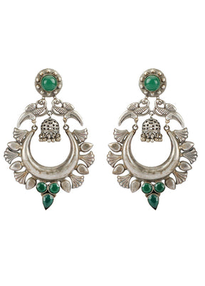 Green Silver Tone Handcrafted Brass Earrings - Indian Silk House Agencies