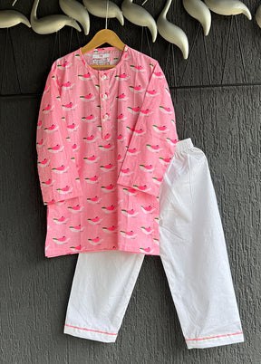 Pink cotton Kurta & Pajama Set