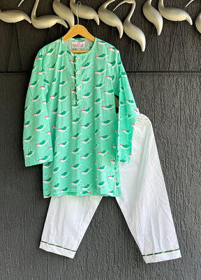 Green cotton Kurta & Pajama Set
