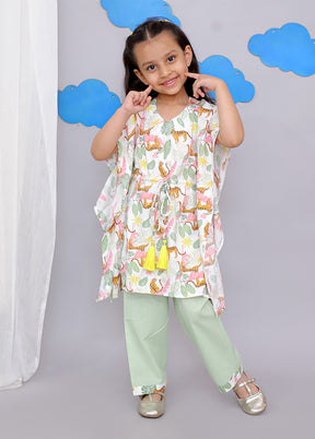 Cream Printed Work Cotton Kaftan
