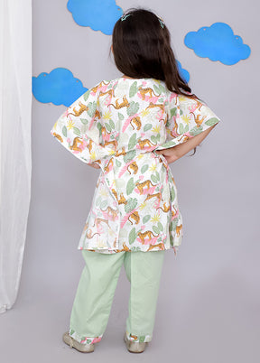 Cream Printed Work Cotton Kaftan