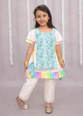 2 Pc White Silk Kurti Set