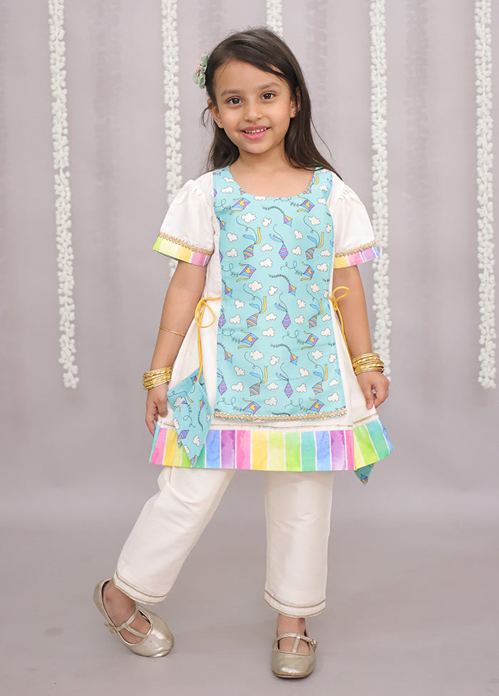 2 Pc White Silk Kurti Set