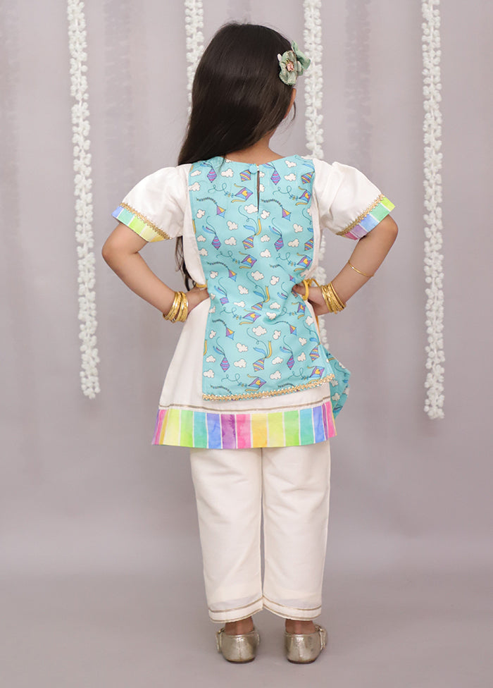 2 Pc White Silk Kurti Set