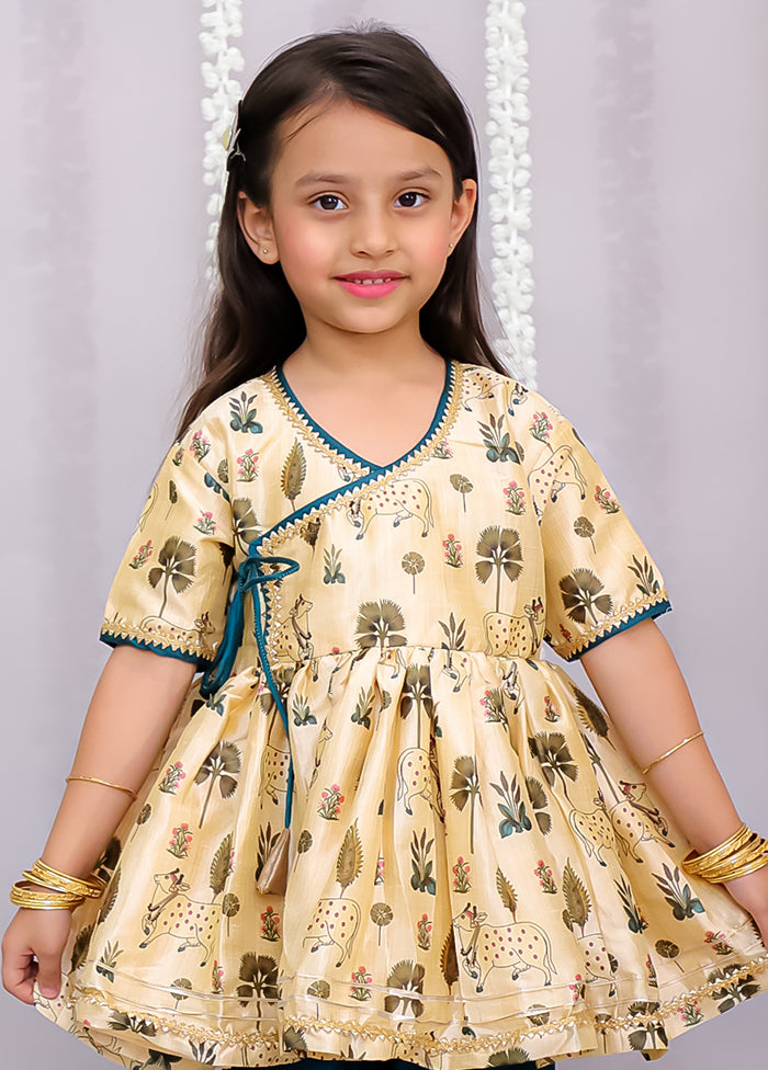 2 Pc Golden Silk Kurti Set