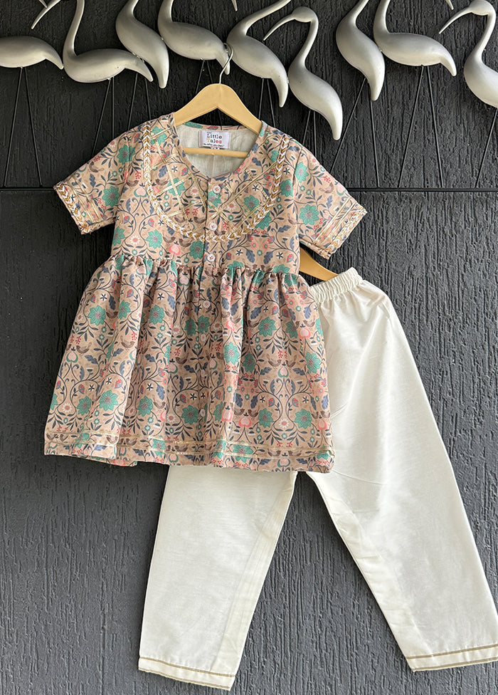 2 Pc Cream Silk Kurti Set