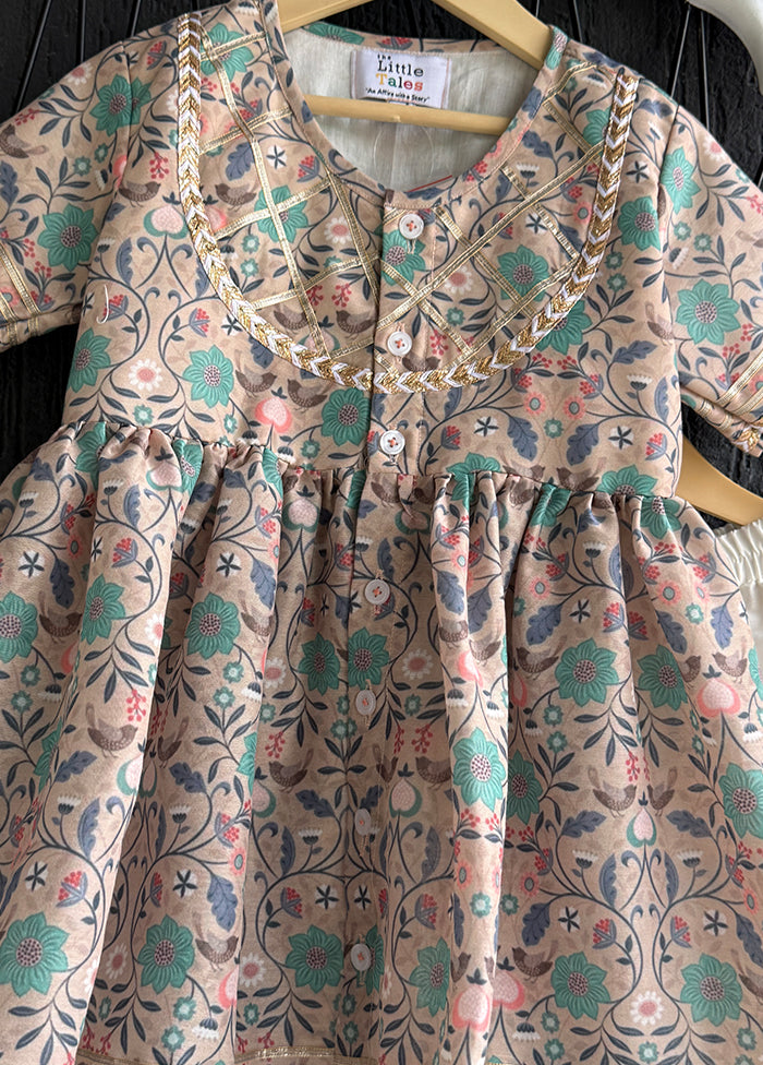 2 Pc Cream Silk Kurti Set