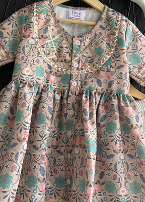 2 Pc Cream Silk Kurti Set