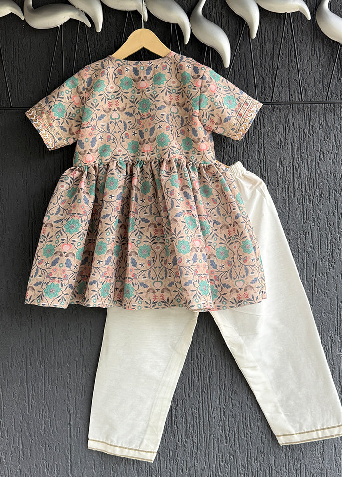 2 Pc Cream Silk Kurti Set