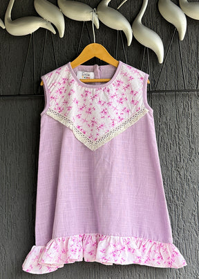Purple Printed Work Silk Dress