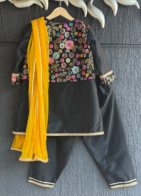 3 Pc Black Silk Suit Set