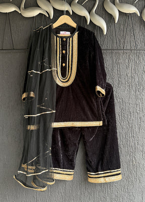 3 Pc Black Cotton Suit Set