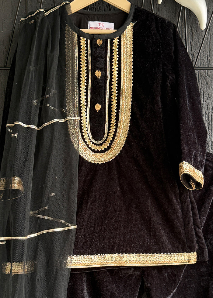 3 Pc Black Cotton Suit Set