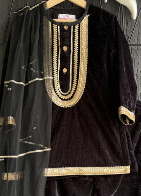 3 Pc Black Cotton Suit Set