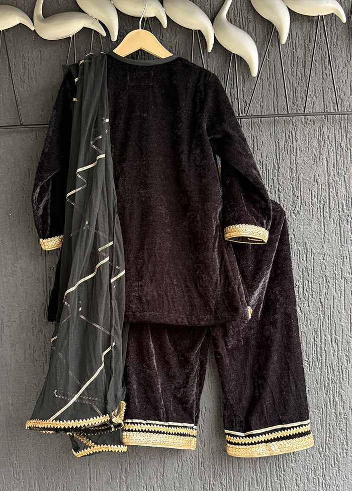 3 Pc Black Cotton Suit Set