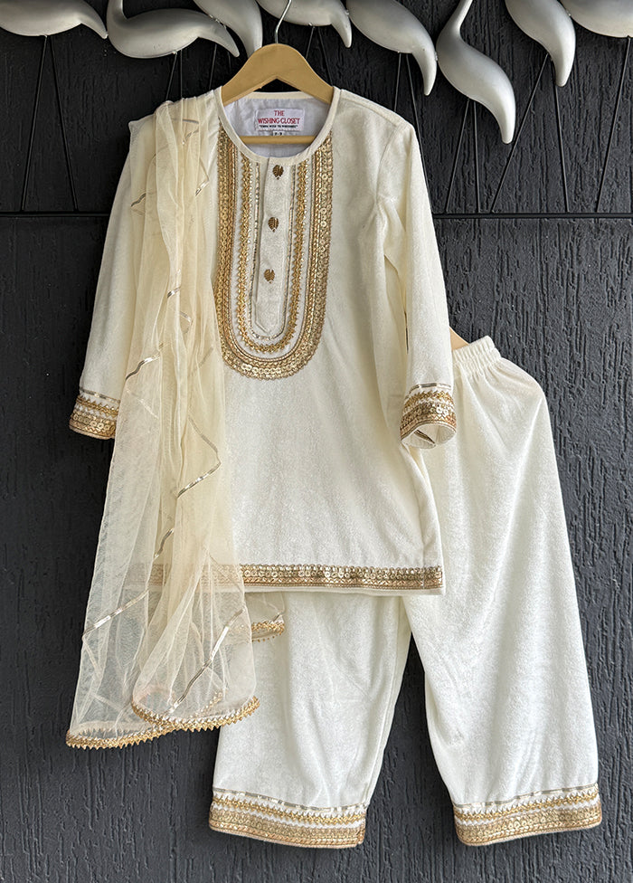 3 Pc Cream Cotton Suit Set