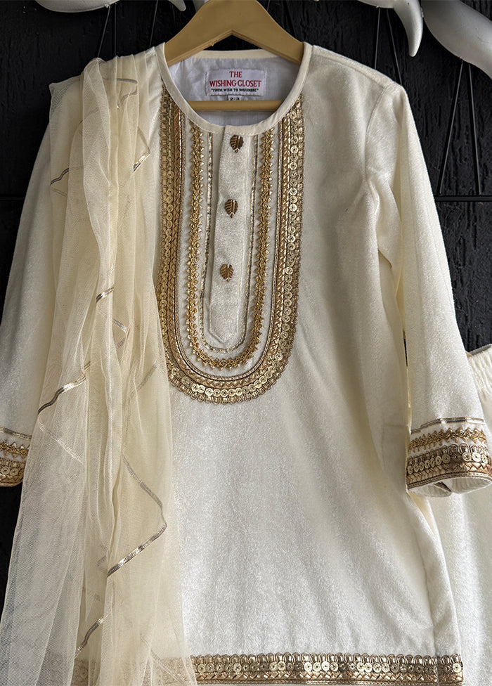 3 Pc Cream Cotton Suit Set
