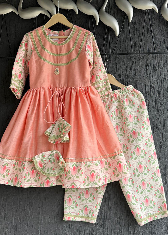 2 Pc Peach Silk Kurti Set
