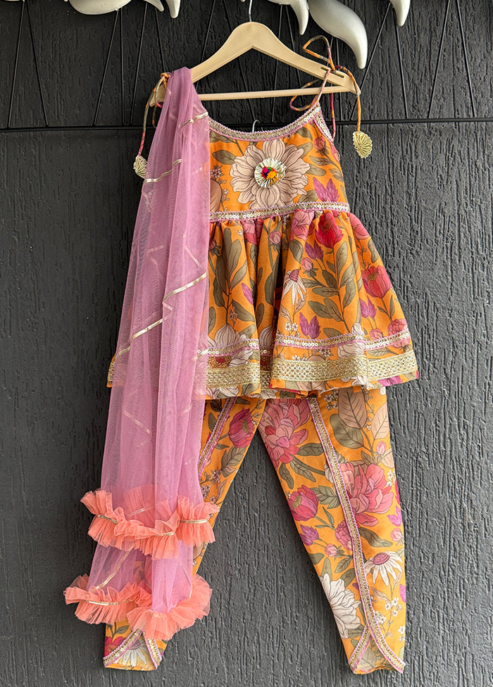 2 Pc Orange Silk Kurti Set