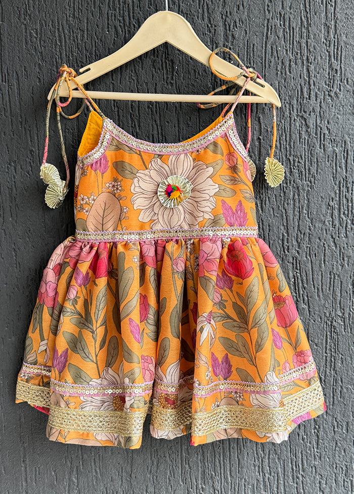 2 Pc Orange Silk Kurti Set