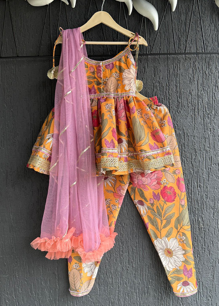 2 Pc Orange Silk Kurti Set
