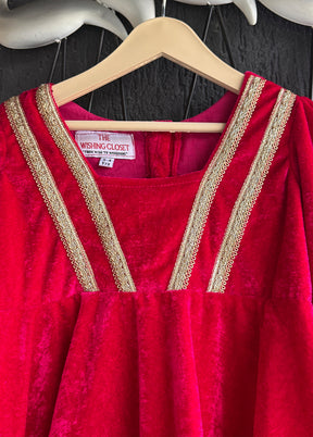 3 Pc Red Cotton Dhoti set with dupatta