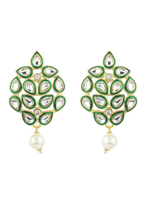Estelle Mirror Kundan Green enamel Earrings - Indian Silk House Agencies