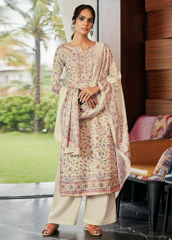 3 Pc Cream Pashmina Printed Dress Material VDSL1560 - Indian Silk House Agencies
