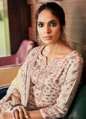 3 Pc Cream Pashmina Printed Dress Material VDSL1560 - Indian Silk House Agencies