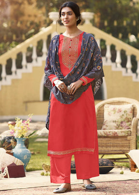 3 Pc Tussar Silk Coral Unstitched Salwar Suit VDSL1663 - Indian Silk House Agencies
