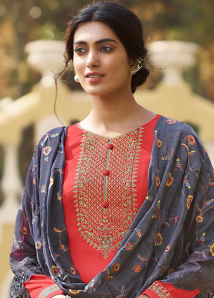 3 Pc Tussar Silk Coral Unstitched Salwar Suit VDSL1663 - Indian Silk House Agencies