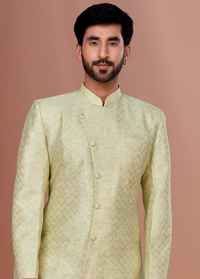 2 Pc Cream Dupion Silk Kurta Pajama Set - Indian Silk House Agencies
