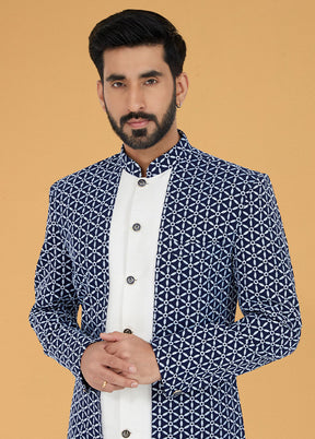 2 Pc Blue Cotton Kurta And Pajama Set - Indian Silk House Agencies