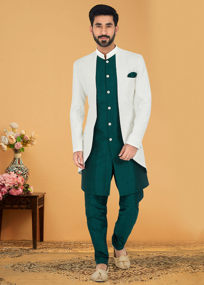 2 Pc Sea Green Cotton Kurta And Pajama Set - Indian Silk House Agencies