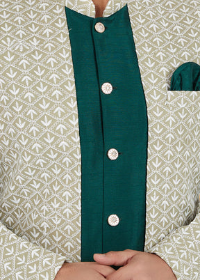 2 Pc Sea Green Dupion Silk Kurta And Pajama Set - Indian Silk House Agencies