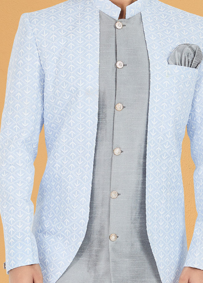2 Pc Sky Blue Cotton Kurta And Pajama Set - Indian Silk House Agencies