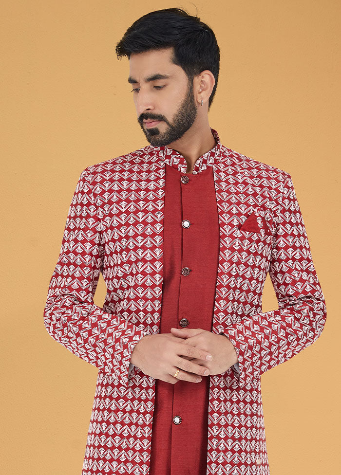 2 Pc Red Cotton Kurta And Pajama Set - Indian Silk House Agencies