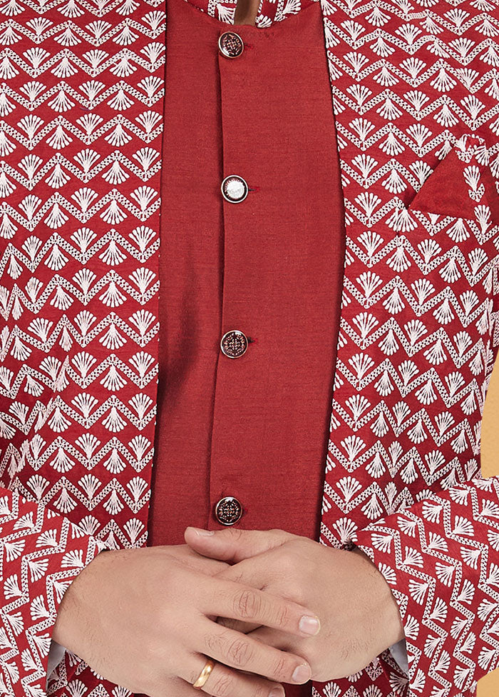 2 Pc Red Cotton Kurta And Pajama Set - Indian Silk House Agencies