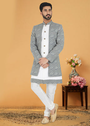 2 Pc Grey Georgette Kurta And Pajama Set - Indian Silk House Agencies