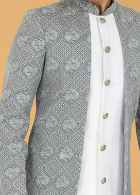 2 Pc Grey Georgette Kurta And Pajama Set - Indian Silk House Agencies