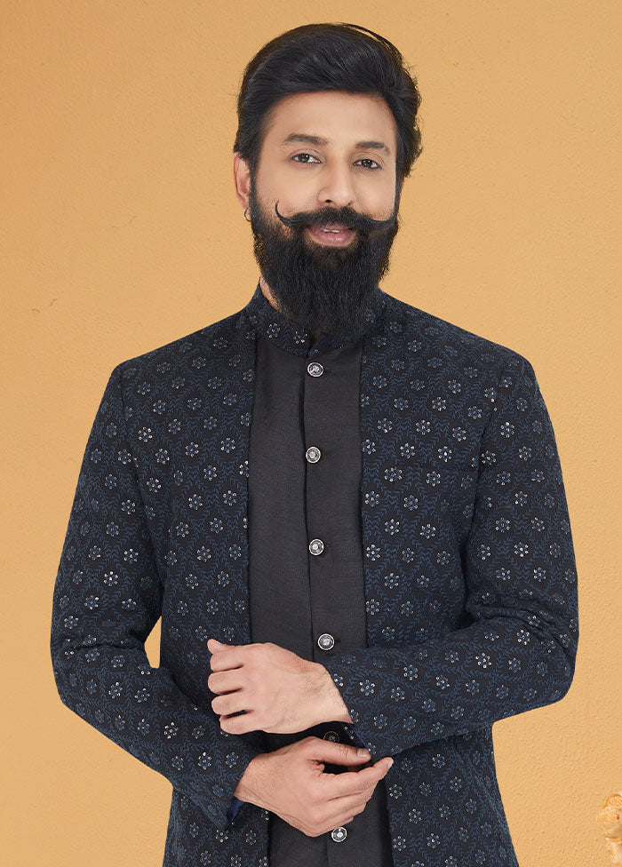 2 Pc Black Georgette Kurta And Pajama Set - Indian Silk House Agencies