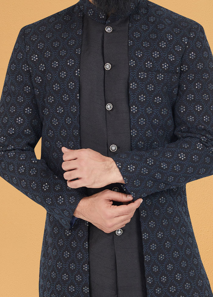 2 Pc Black Georgette Kurta And Pajama Set - Indian Silk House Agencies