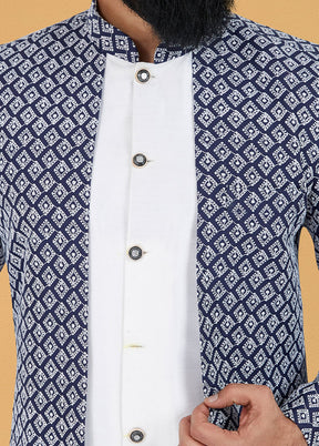 2 Pc Blue Cotton Kurta And Pajama Set - Indian Silk House Agencies