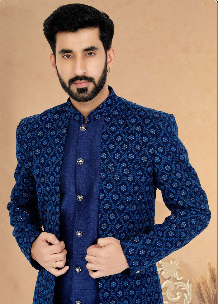 2 Pc Blue Georgette Kurta And Pajama Set - Indian Silk House Agencies