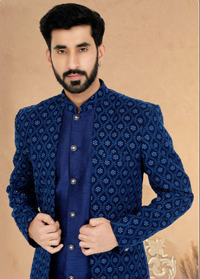 2 Pc Blue Georgette Kurta And Pajama Set - Indian Silk House Agencies