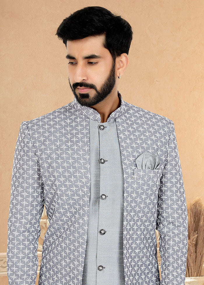 2 Pc Grey Georgette Kurta And Pajama Set - Indian Silk House Agencies